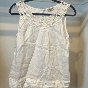 Via Signoria Women’s White Floral Lace Trim Linen Tank Top Size Small